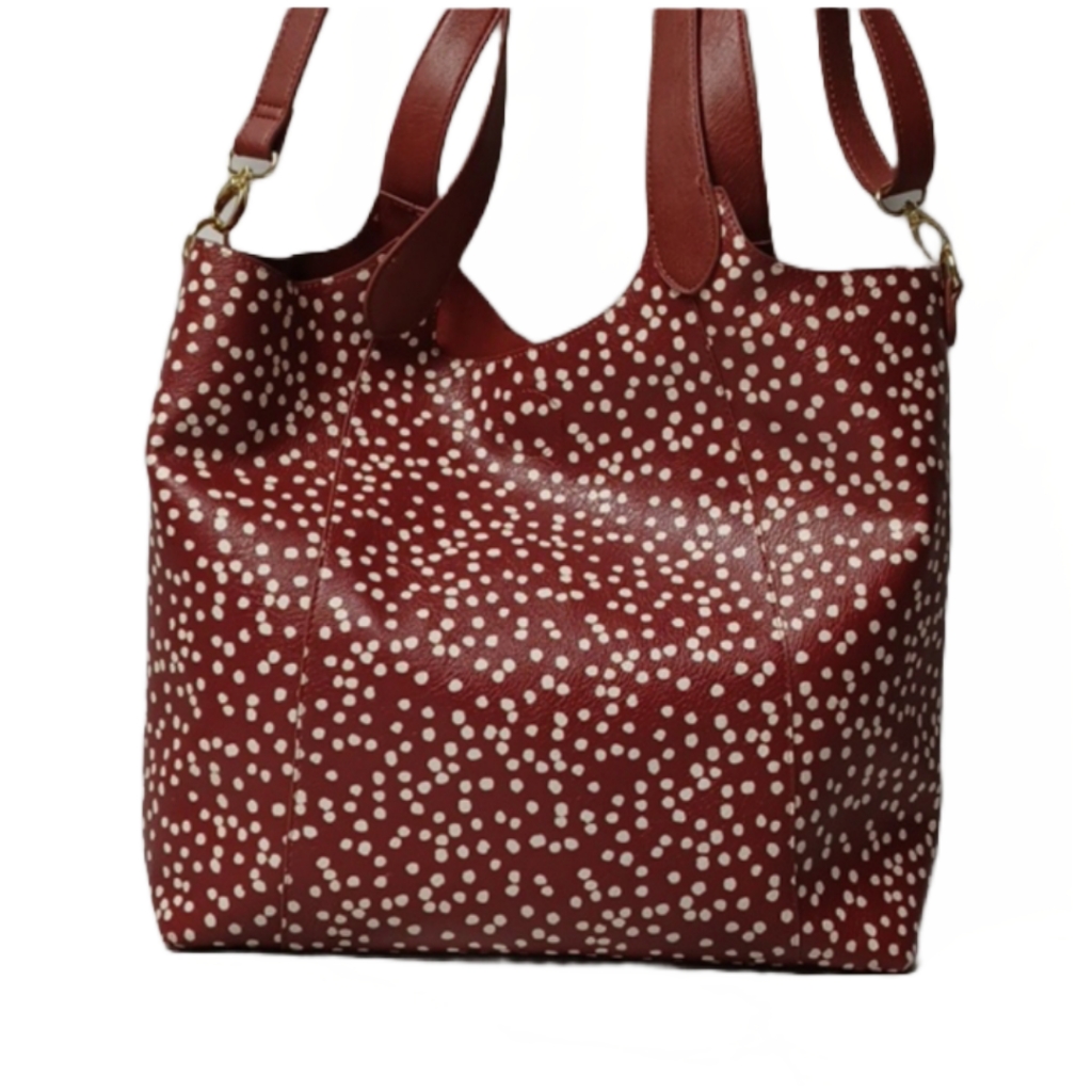 Cambodian Designed Brick Red & Cream Dot Vegan Bag